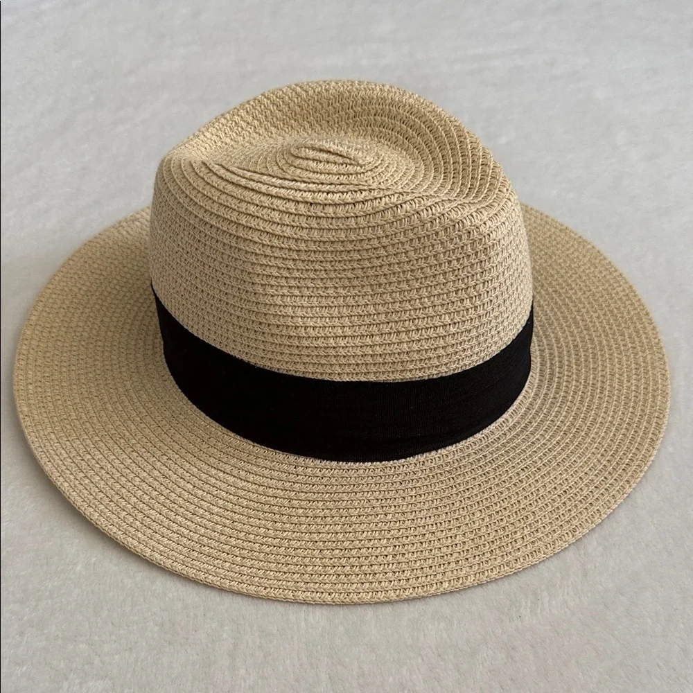 {NWT} American Hat Makers | Afternoon Fedora Handmade Straw Hat Cream/Black (MD) - Picture 3 of 16
